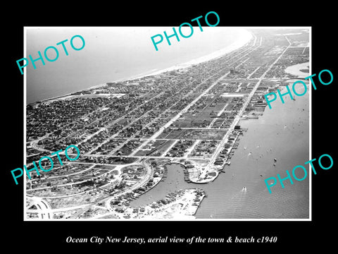 OLD LARGE HISTORIC PHOTO OF OCEAN CITY NEW JERSEY, AERIAL VIEW OF TOWN c1940 1