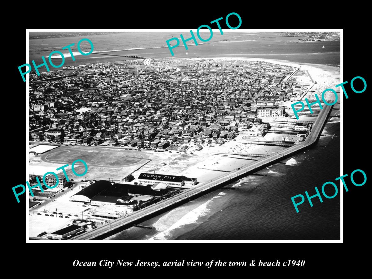 OLD LARGE HISTORIC PHOTO OF OCEAN CITY NEW JERSEY, AERIAL VIEW OF TOWN c1940 2