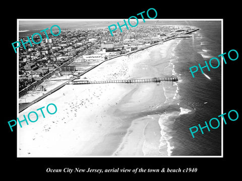 OLD LARGE HISTORIC PHOTO OF OCEAN CITY NEW JERSEY, AERIAL VIEW OF TOWN c1940 3