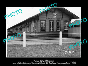 OLD LARGE HISTORIC PHOTO PONCA CITY OKLAHOMA, THE SANTA FE RAILROAD DEPOT c1930