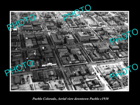 OLD LARGE HISTORIC PHOTO OF PUEBLO COLORADO, AERIAL VIEW OF THE CITY c1930