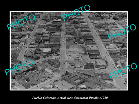 OLD LARGE HISTORIC PHOTO OF PUEBLO COLORADO, AERIAL VIEW OF THE CITY c1950