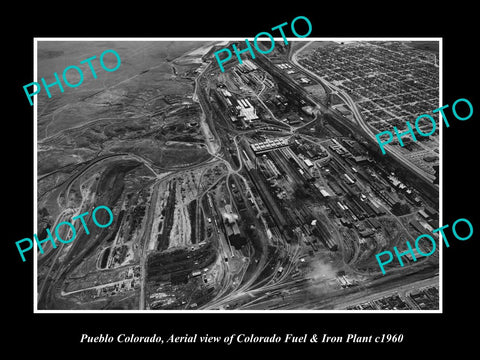 OLD LARGE HISTORIC PHOTO OF PUEBLO COLORADO, AERIAL VIEW OF IRON PLANT c1960