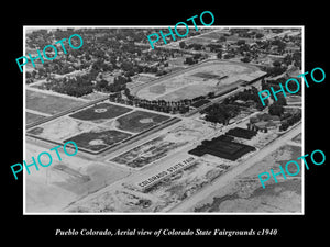 OLD LARGE HISTORIC PHOTO OF PUEBLO COLORADO, AERIAL VIEW OF FAIRGROUNDS c1940