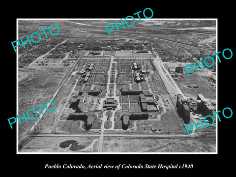 OLD LARGE HISTORIC PHOTO OF PUEBLO COLORADO, AERIAL VIEW OF STATE HOSPITAL c1940