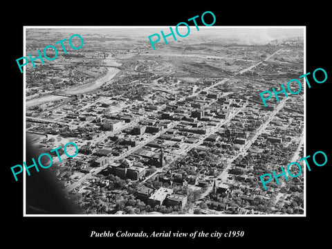 OLD LARGE HISTORIC PHOTO OF PUEBLO COLORADO, AERIAL VIEW OF THE CITY c1950 1