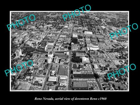 OLD LARGE HISTORIC PHOTO OF RENO NEVADA, AERIAL VIEW OF THE CITY c1960 1