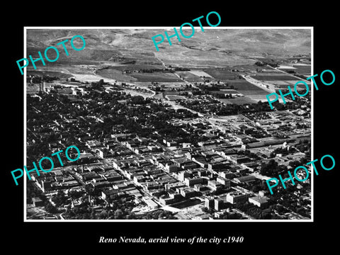 OLD LARGE HISTORIC PHOTO OF RENO NEVADA, AERIAL VIEW OF THE CITY c1940