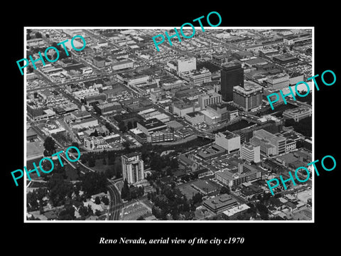 OLD LARGE HISTORIC PHOTO OF RENO NEVADA, AERIAL VIEW OF THE CITY c1970