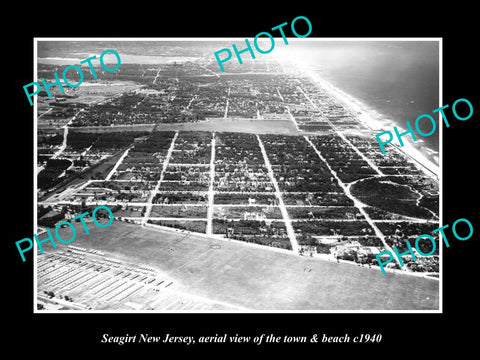 OLD LARGE HISTORIC PHOTO OF SEAGIRT NEW JERSEY, AERIAL VIEW OF TOWN & BEACH 1940