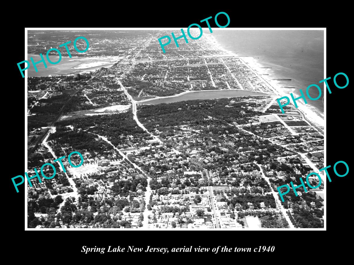 OLD LARGE HISTORIC PHOTO OF SPRING LAKE NEW JERSEY, AERIAL VIEW OF TOWN c1940