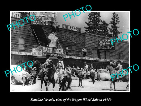 OLD LARGE HISTORIC PHOTO OF STATELINE NEVADA, THE WAGON WHEEL SALOON c1950