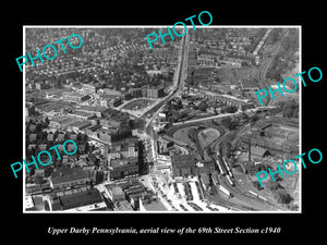 OLD LARGE HISTORIC PHOTO OF UPPER DARBY PENNSYLVANIA, AERIAL VIEW OF TOWN c1940