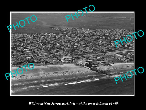 OLD LARGE HISTORIC PHOTO OF WILDWOOD NEW JERSEY, AERIAL VIEW OF TOWN c1940 1