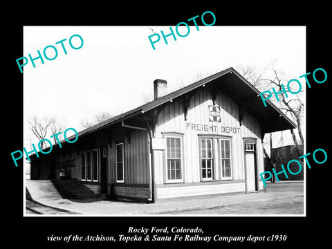 OLD LARGE HISTORIC PHOTO ROCKY FORD COLORADO, THE SANTA FE RAILROAD DEPOT c1930