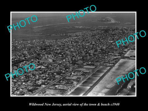 OLD LARGE HISTORIC PHOTO OF WILDWOOD NEW JERSEY, AERIAL VIEW OF TOWN c1940 2