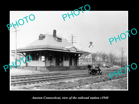 OLD LARGE HISTORIC PHOTO OF AMSTON CONNECTICUT, THE RAILROAD DEPOT c1940