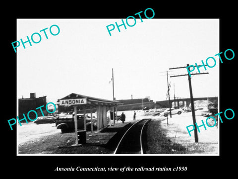 OLD LARGE HISTORIC PHOTO OF ANSONIA CONNECTICUT, THE RAILROAD DEPOT c1950