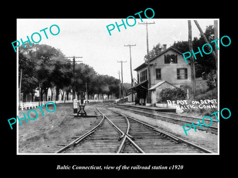 OLD LARGE HISTORIC PHOTO OF BALTIC CONNECTICUT, THE RAILROAD DEPOT c1920