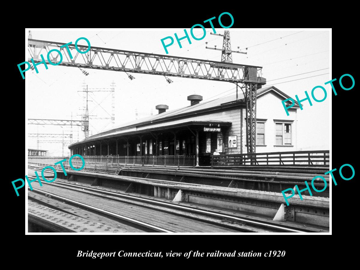 OLD LARGE HISTORIC PHOTO OF BRIDGEPORT CONNECTICUT, THE RAILROAD DEPOT c1920