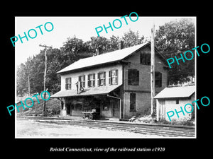 OLD LARGE HISTORIC PHOTO OF BRISTOL CONNECTICUT, THE RAILROAD DEPOT c1920