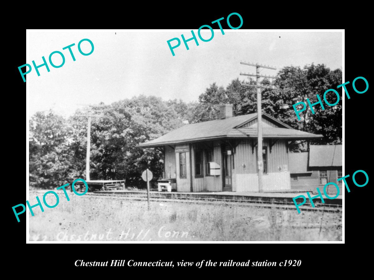 OLD LARGE HISTORIC PHOTO OF CHESTNUT HILL CONNECTICUT, THE RAILROAD DEPOT c1920