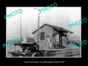 OLD LARGE HISTORIC PHOTO OF COOKS CONNECTICUT, THE RAILROAD DEPOT c1920