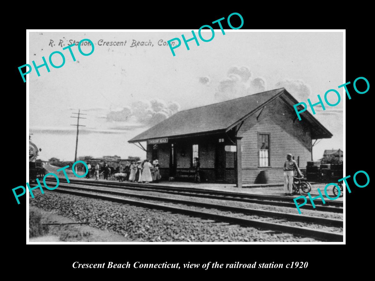 OLD LARGE HISTORIC PHOTO OF CRESCENT BEACH CONNECTICUT, THE RAILROAD DEPOT c1920