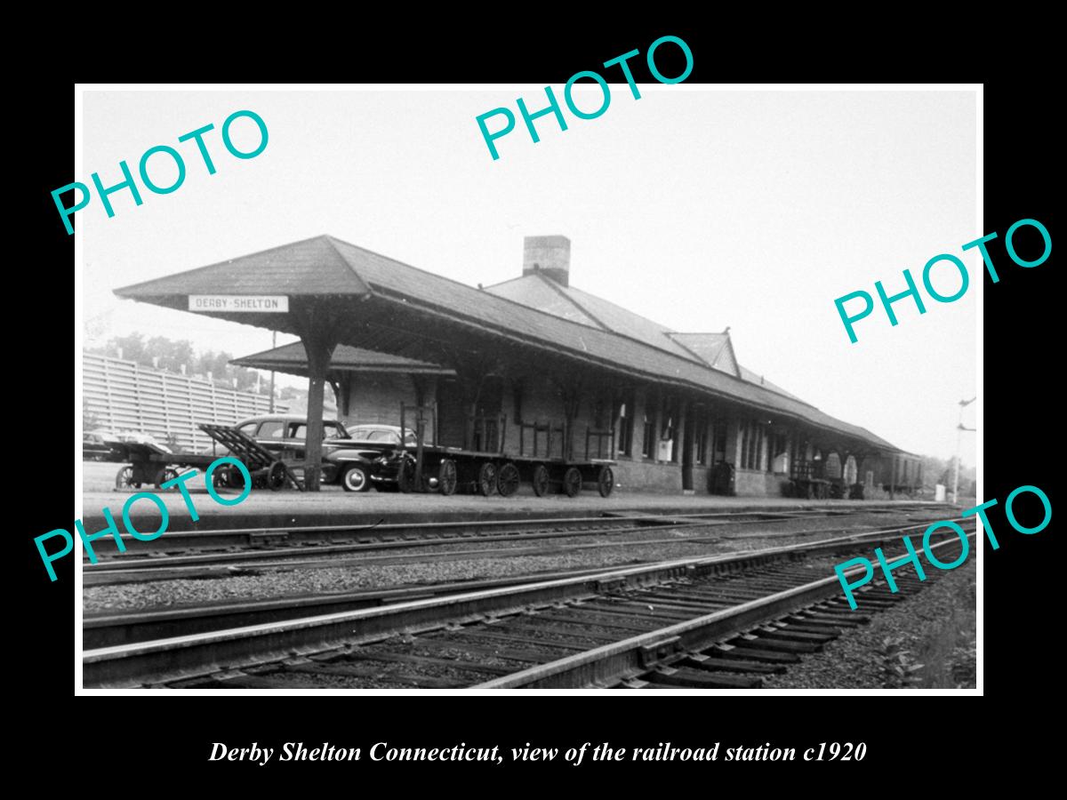 OLD LARGE HISTORIC PHOTO OF DERBY SHELTON CONNECTICUT, THE RAILROAD DEPOT c1920