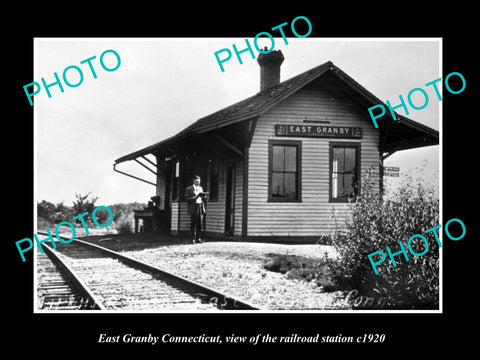 OLD LARGE HISTORIC PHOTO OF EAST GRANBY CONNECTICUT, THE RAILROAD DEPOT c1920