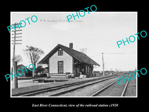 OLD LARGE HISTORIC PHOTO OF EAST RIVER CONNECTICUT, THE RAILROAD DEPOT c1920