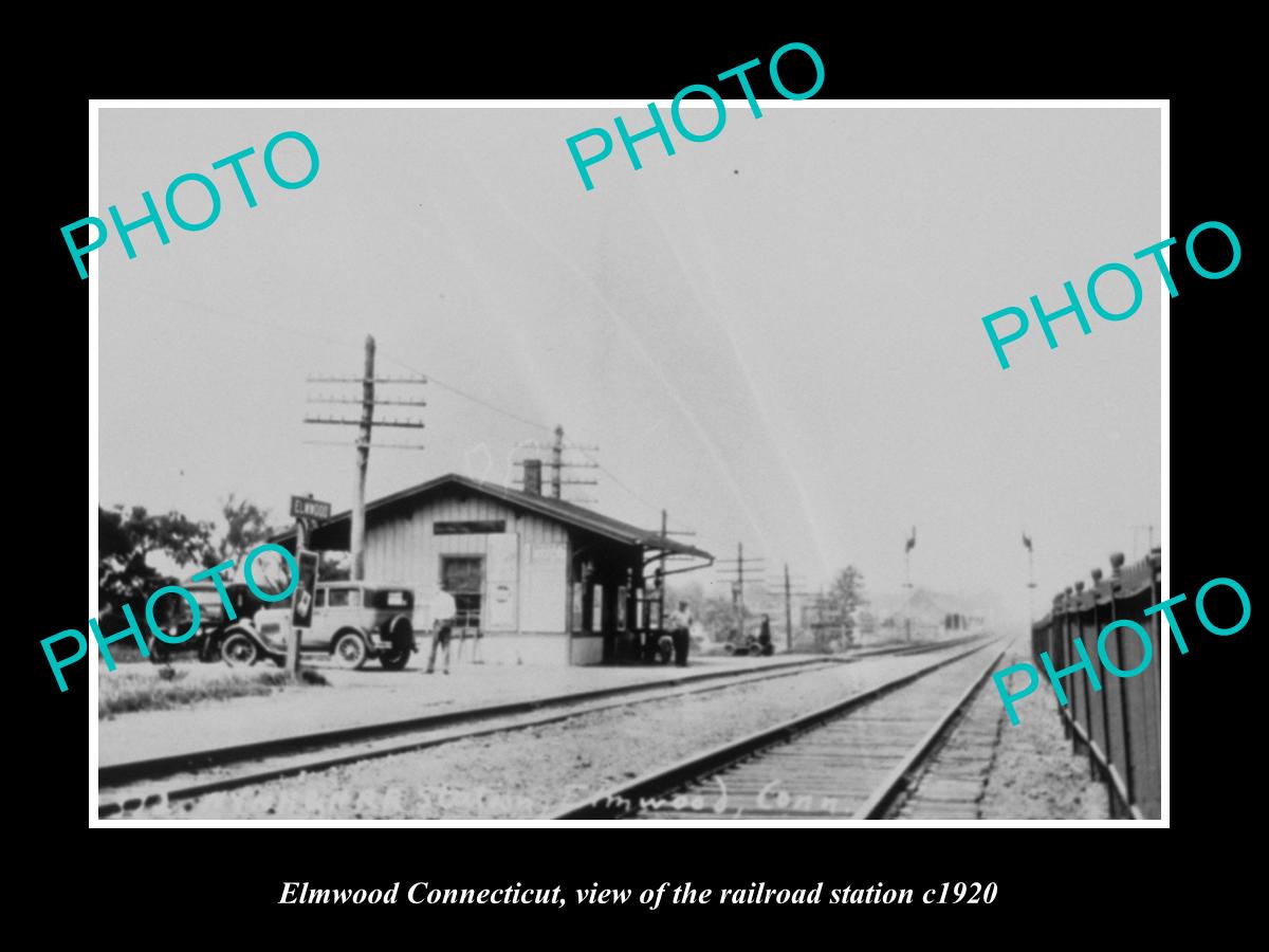 OLD LARGE HISTORIC PHOTO OF ELMWOOD CONNECTICUT, THE RAILROAD DEPOT c1920