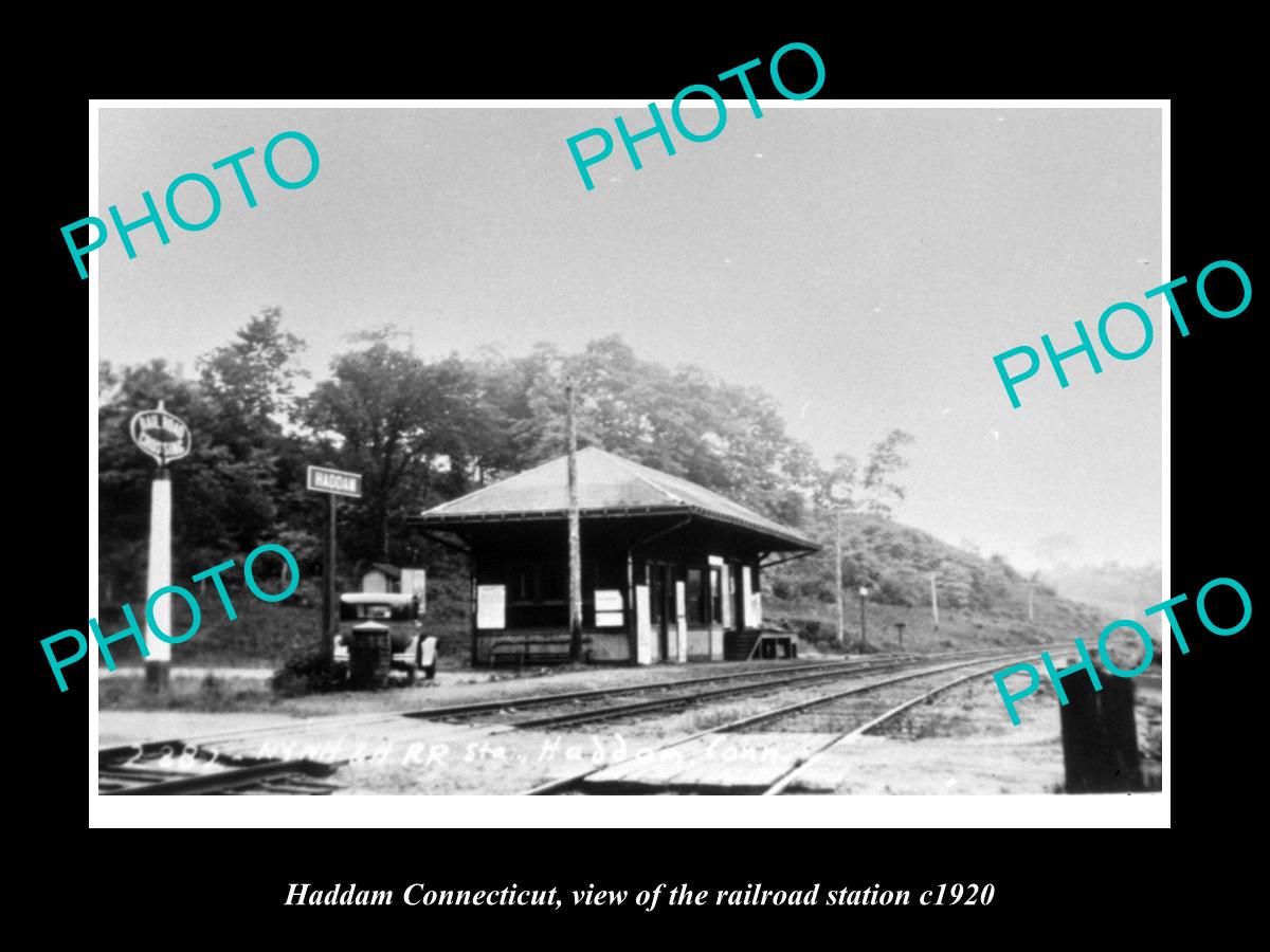 OLD LARGE HISTORIC PHOTO OF HADDAM CONNECTICUT, THE RAILROAD DEPOT c1920