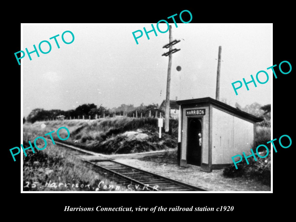 OLD LARGE HISTORIC PHOTO OF HARRISONS CONNECTICUT, THE RAILROAD DEPOT c1920