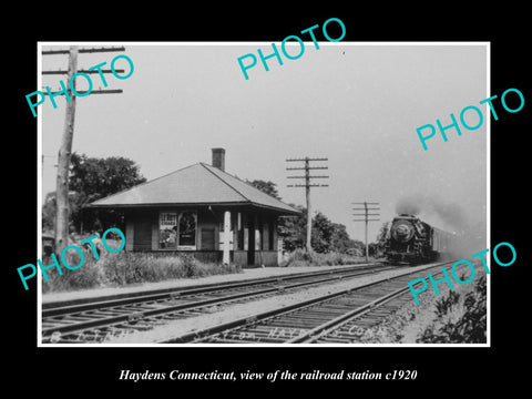 OLD LARGE HISTORIC PHOTO OF HAYDENS CONNECTICUT, THE RAILROAD DEPOT c1920