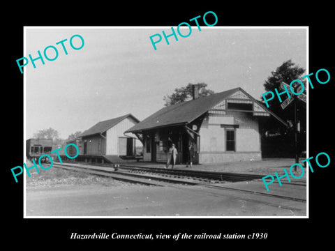 OLD LARGE HISTORIC PHOTO OF HAZARDVILLE CONNECTICUT, THE RAILROAD DEPOT c1930