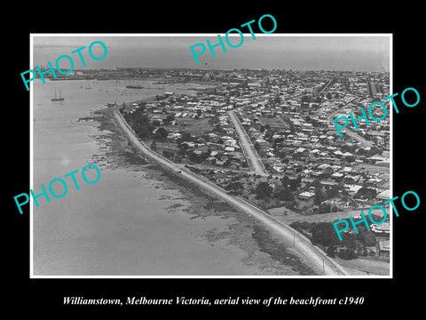 OLD LARGE HISTORIC PHOTO WILLIAMSTOWN VICTORIA, AERIAL VIEW OF WATERFRONT c1940