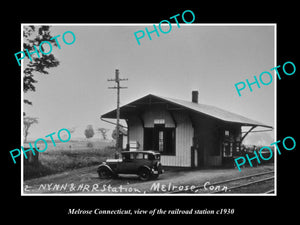 OLD LARGE HISTORIC PHOTO OF MELROSE CONNECTICUT, THE RAILROAD DEPOT c1930