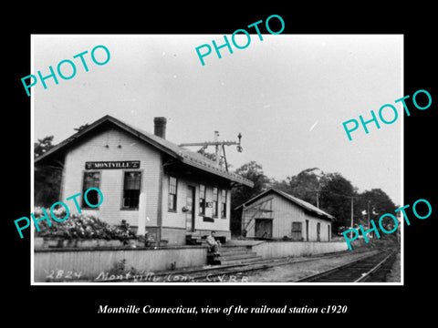 OLD LARGE HISTORIC PHOTO OF MONTVILLE CONNECTICUT, THE RAILROAD DEPOT c1920