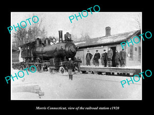 OLD LARGE HISTORIC PHOTO OF MORRIS CONNECTICUT, THE RAILROAD DEPOT c1920