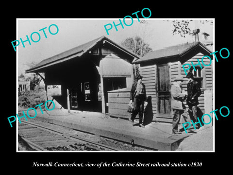 OLD LARGE HISTORIC PHOTO OF NORWALK CONNECTICUT, CATHERINE RAILROAD DEPOT c1920