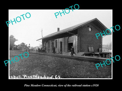 OLD LARGE HISTORIC PHOTO OF PINE MEADOW CONNECTICUT, THE RAILROAD DEPOT c1920