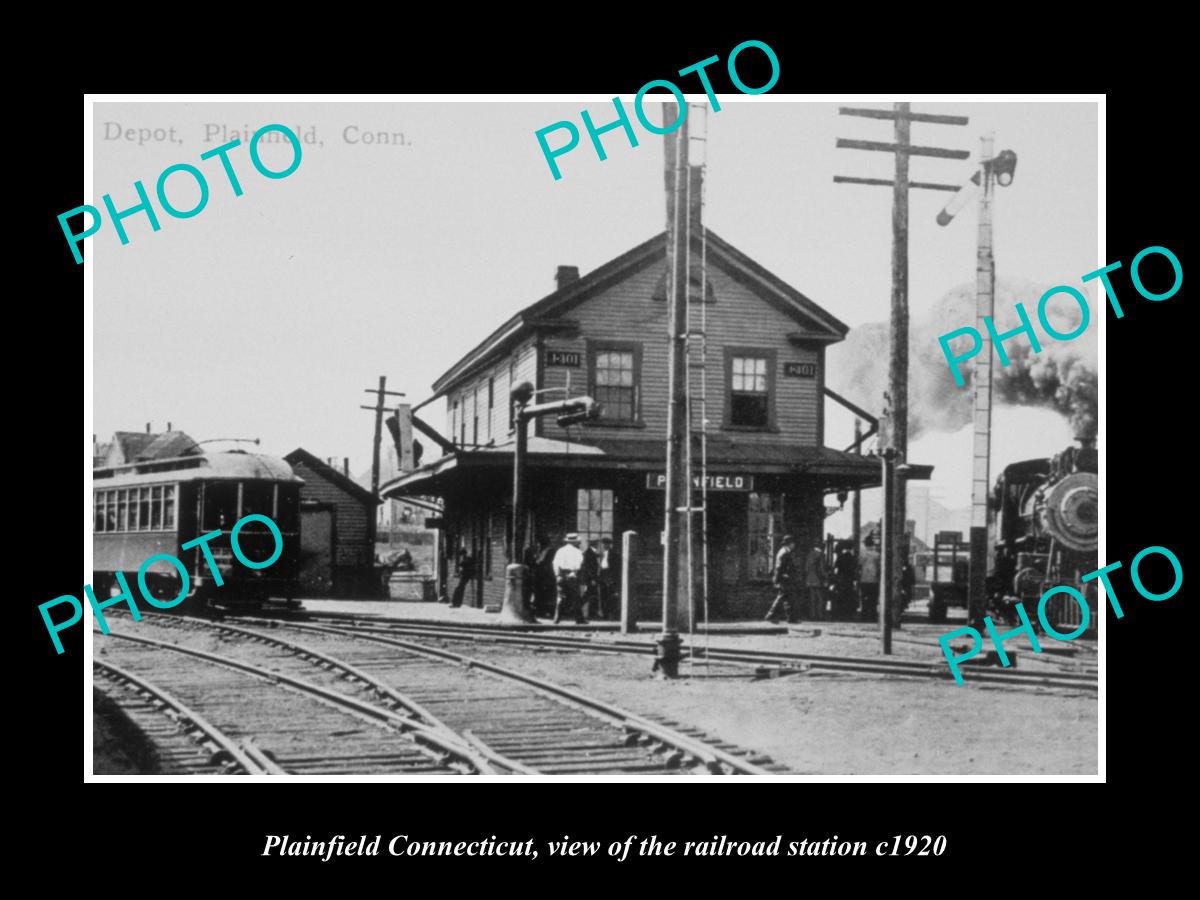 OLD LARGE HISTORIC PHOTO OF PLAINFIELD CONNECTICUT, THE RAILROAD DEPOT c1920