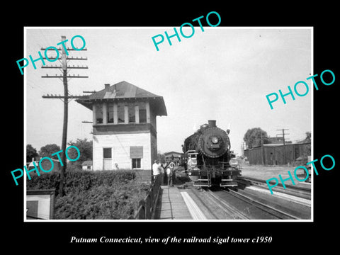 OLD LARGE HISTORIC PHOTO OF PUTNAM CONNECTICUT, THE RAILROAD SIGNAL TOWER c1950