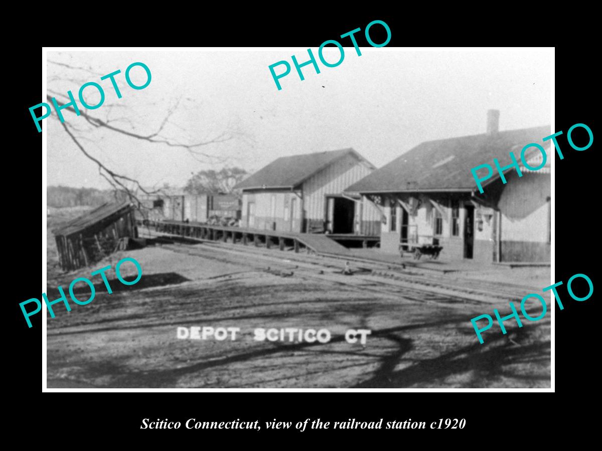 OLD LARGE HISTORIC PHOTO OF SCITICO CONNECTICUT, THE RAILROAD DEPOT c1920