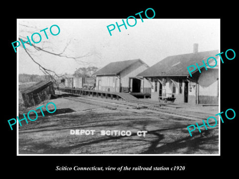 OLD LARGE HISTORIC PHOTO OF SCITICO CONNECTICUT, THE RAILROAD DEPOT c1920