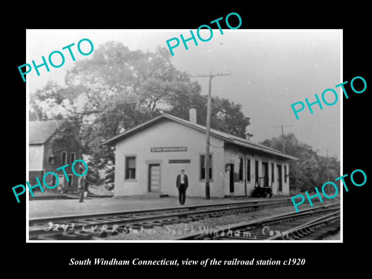 OLD LARGE HISTORIC PHOTO OF SOUTH WINDHAM CONNECTICUT, THE RAILROAD DEPOT c1920