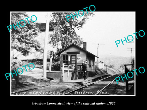 OLD LARGE HISTORIC PHOTO OF WOODROW CONNECTICUT, THE RAILROAD DEPOT c1920