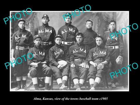 OLD LARGE HISTORIC PHOTO ALMA KANSAS, THE TOWN BASEBALL TEAM c1905