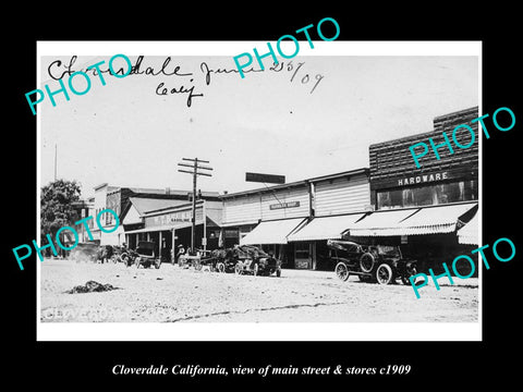 OLD LARGE HISTORIC PHOTO OF CLOVERDALE CALIFORNIA, THE MAIN ST & STORES c1909